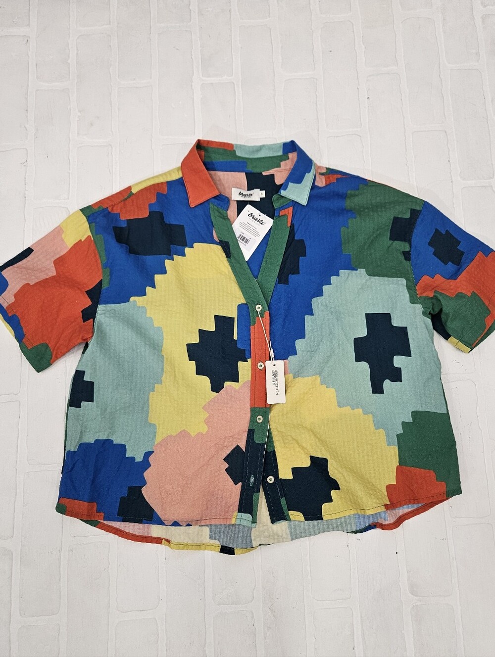 Geometric Print Camp Shirt in Primary Colors